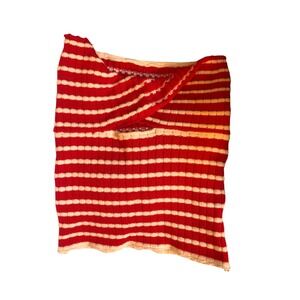 Coastal Y2K Red White Stripe Rib Knit Tube Top Twisted Keyhole Cutout Nautical S